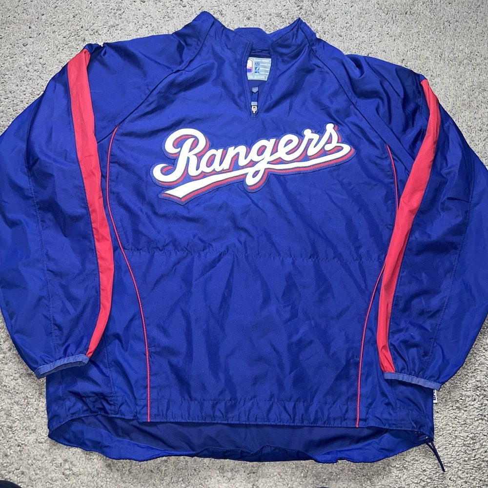 Rangers Majestic Pullover Zip Off Sleeves Windbreaker Large Kangaroo Pocket Rv